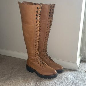 Kelsi Dagger Tall Boots tan newbuck lace front